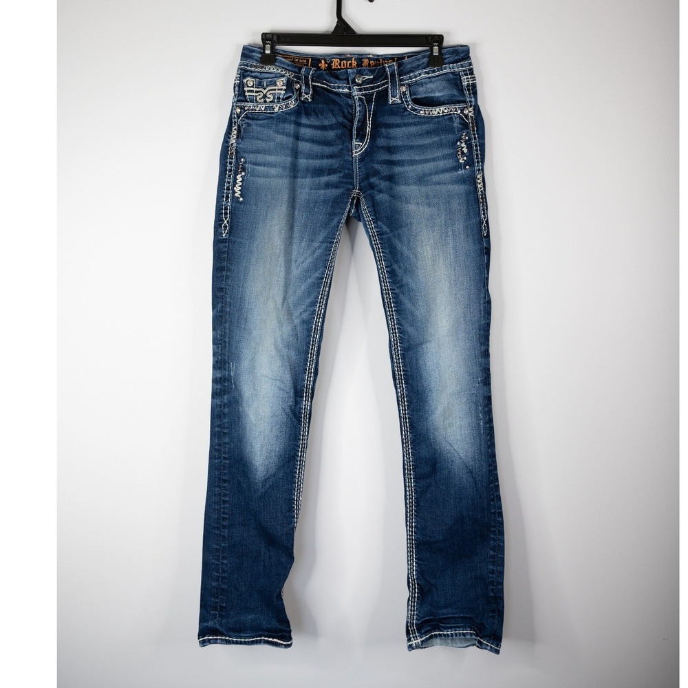 Rock Revival Kai Easy Skinny Jeans Women 28 Excellent Embroidered Distressed